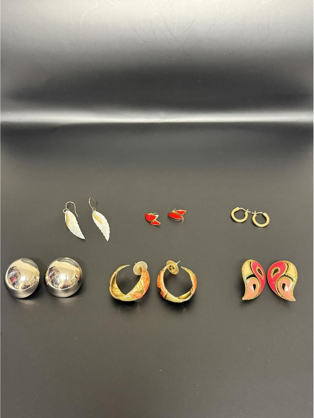 Mixed Vintage Style Costume Earrings Lot – Enamel, Hoops, Feather, Gold Tone
